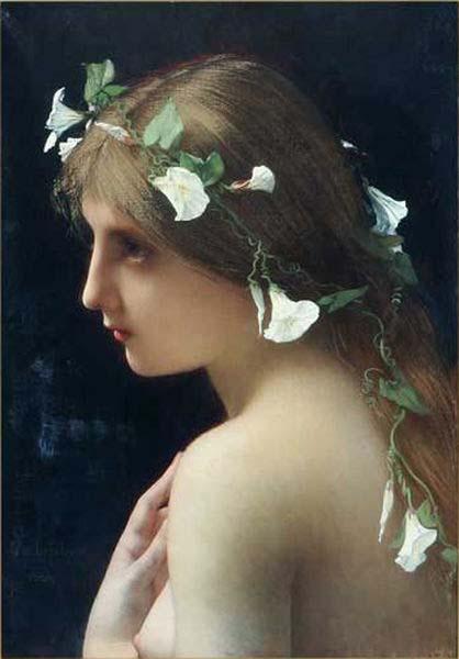 Jules Joseph Lefebvre Nymph with morning glory flowers oil painting image